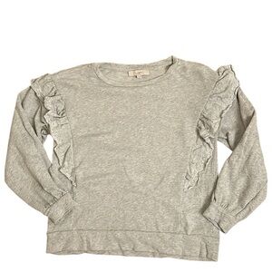 LOFT Embroidered Ruffle Sleeve Gray Sweatshirt Women’s Size Medium